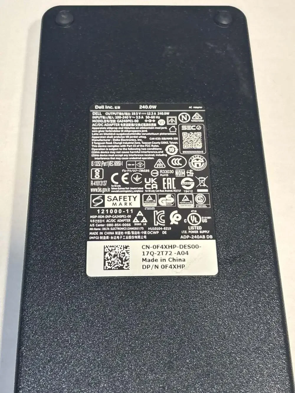 Dell 240W AC Power Adapter Charger 19.5V 12.3A GA240PE1-00 0F4XHP